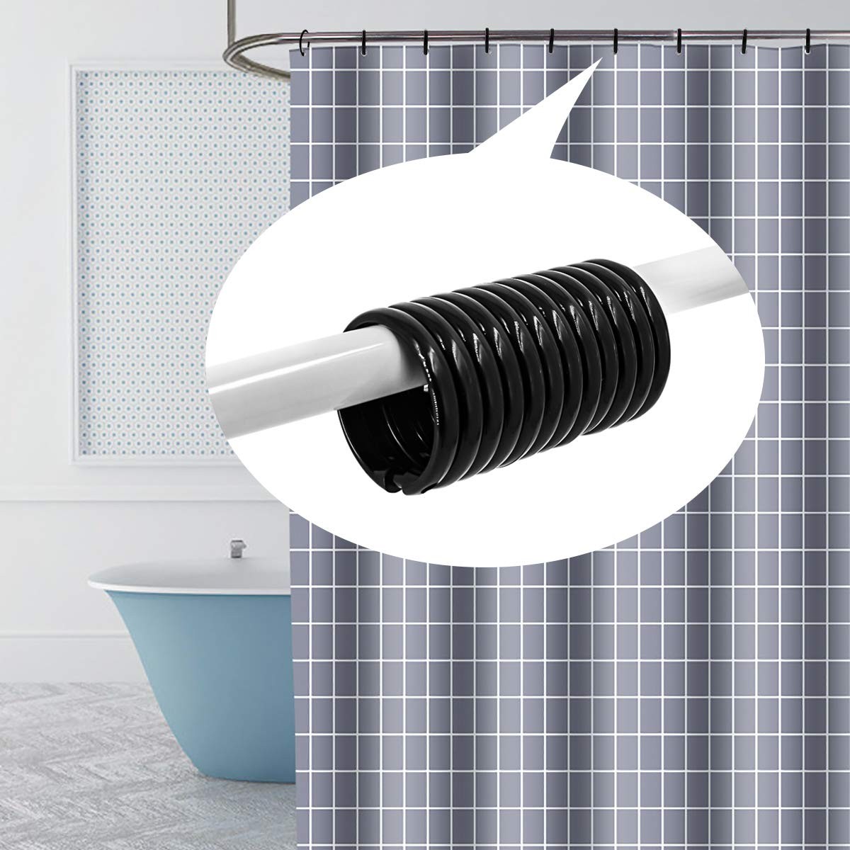 Qulable Shower Curtain Rings-12 Pack- Plastic Blackï¼ 12 Pack