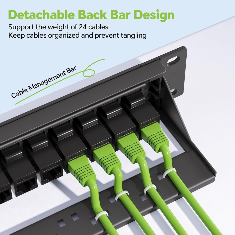 24 Port Blank Keystone Patch Panel, 1U 19 inch Cat6 Patch Panel with Detachab...