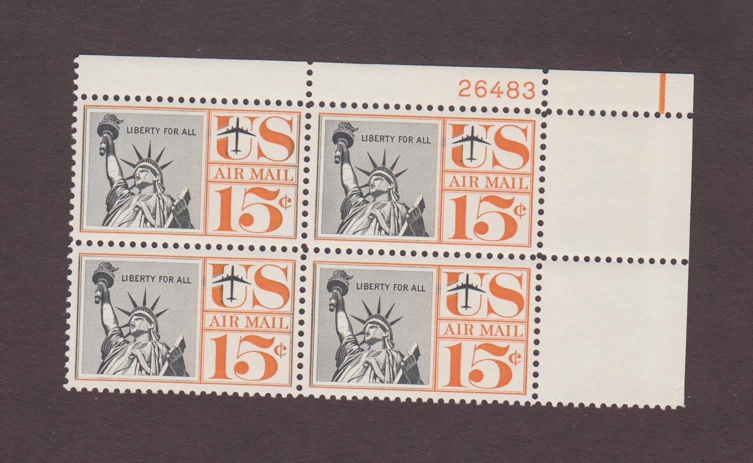 US, C58, STATUE OF LIBERTY, VINTAGE, AIRMAIL, MINT NH, PLATE BLOCK
