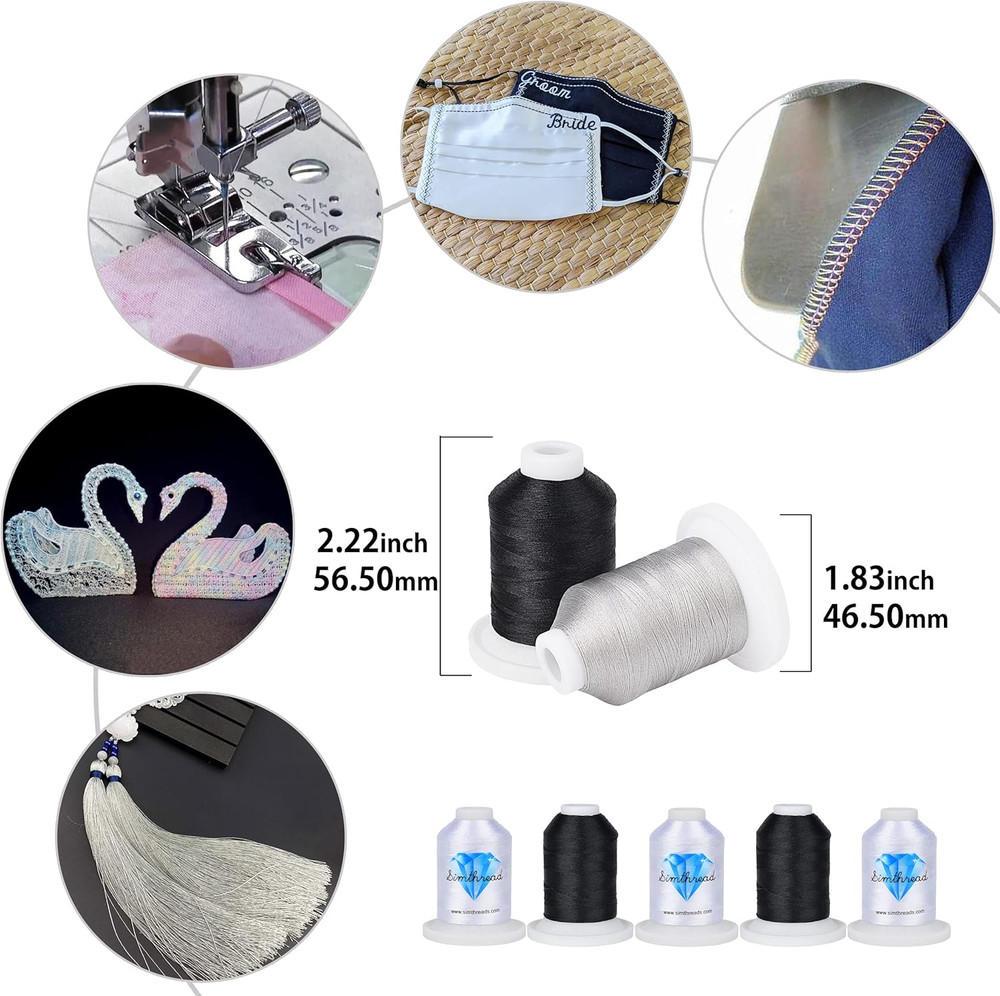 Simthread 40 Spools, 20 White + 20 Black, Polyester Embroidery Machine Thread 50