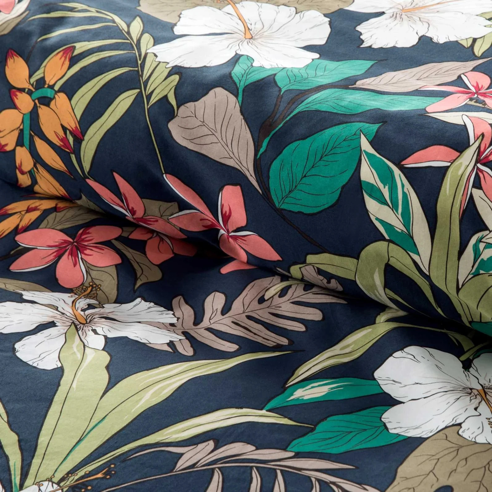 Eikei Midnight Teal Botanical Duvet Cover Egyptian Cotton Bedding Super King Set