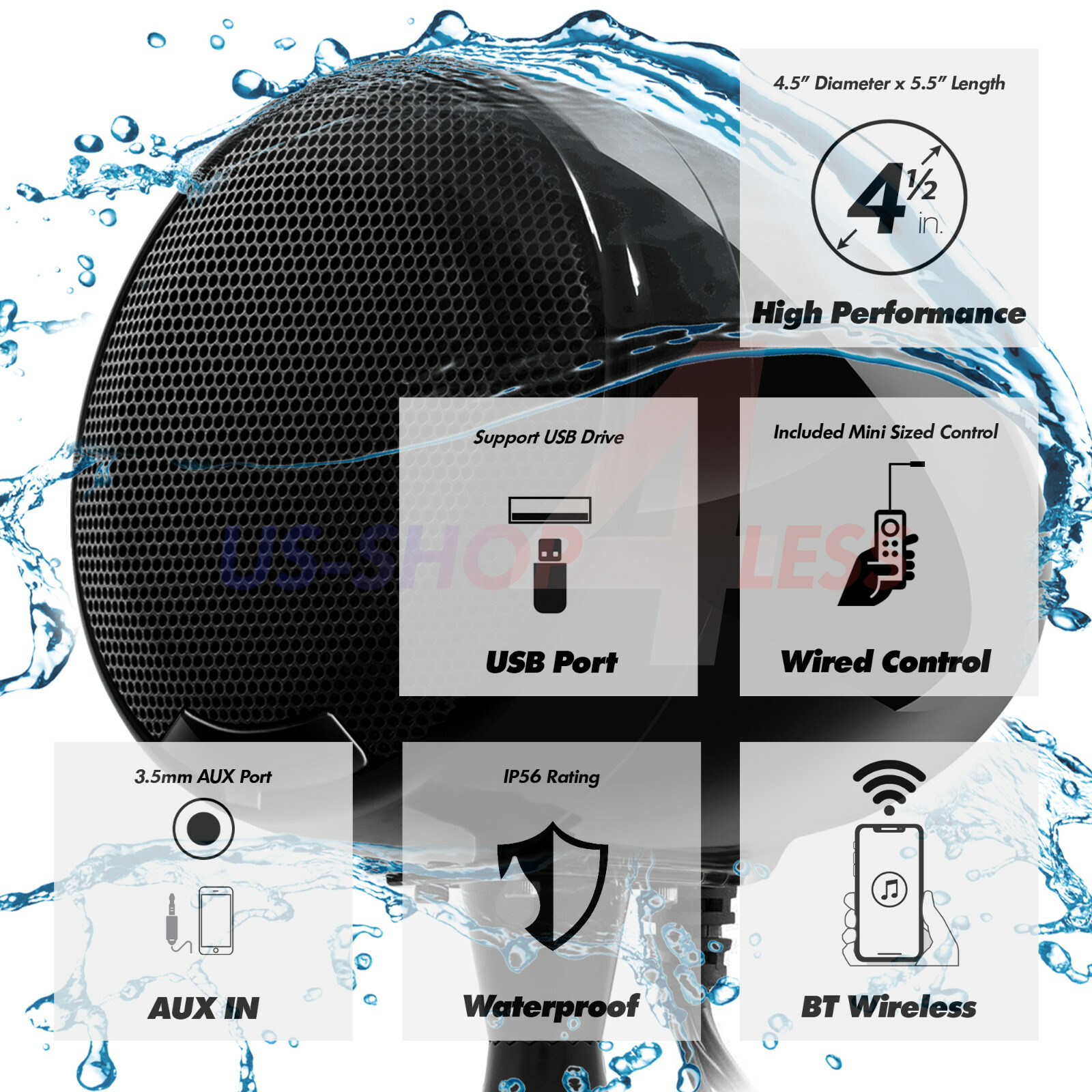 600W AMP Bluetooth Waterproof Motorcycle Stereo Speaker Audio MP3 System AUX USB