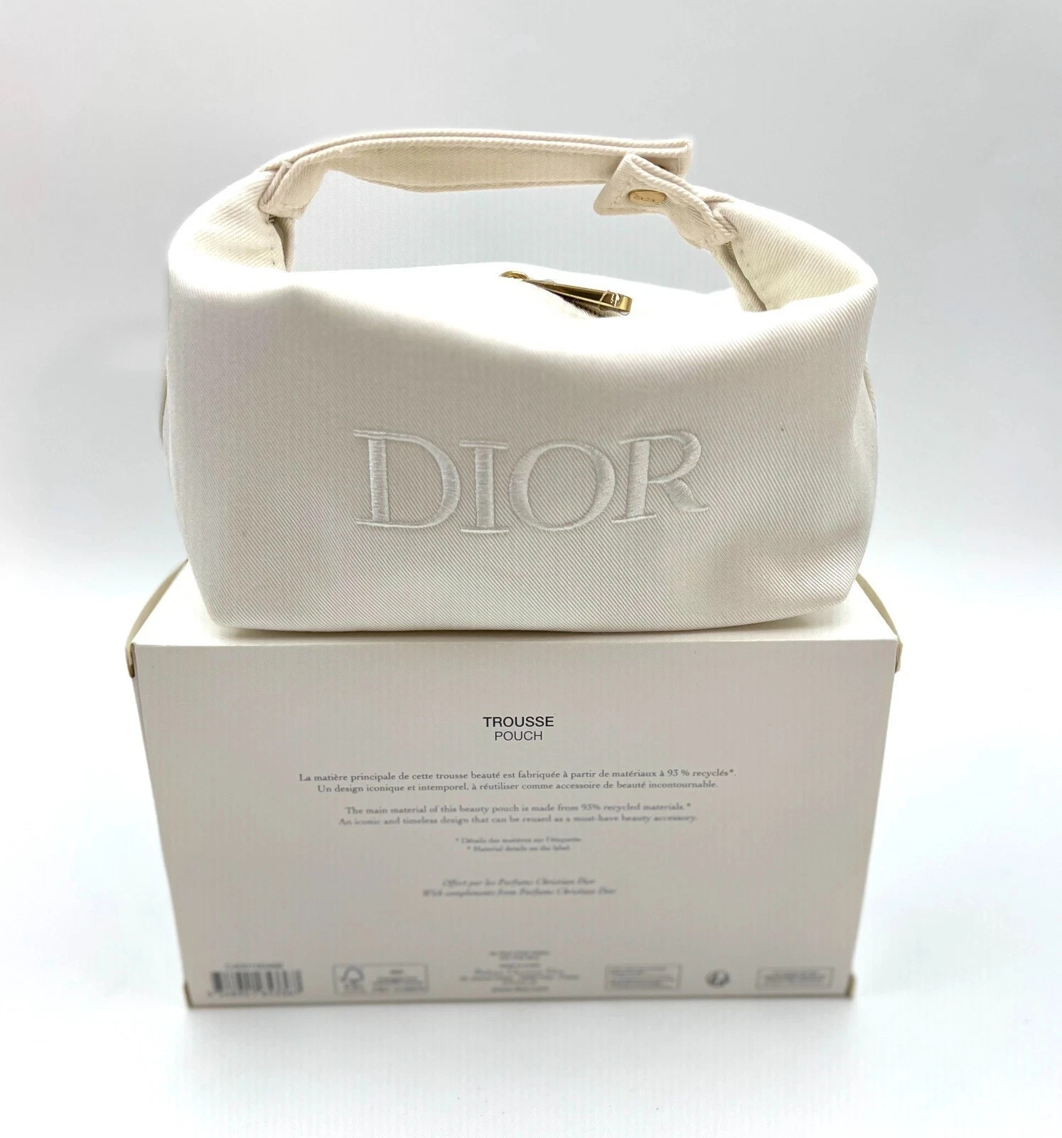 NEW Christian Dior Cosmetic Makeup Bag Pouch With Top Handle New in Box!~ White