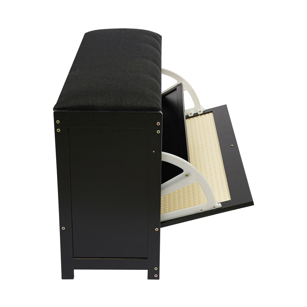 Black 2-Layer Shoe Storage Stool with Flip Drawers for Entryway Organization