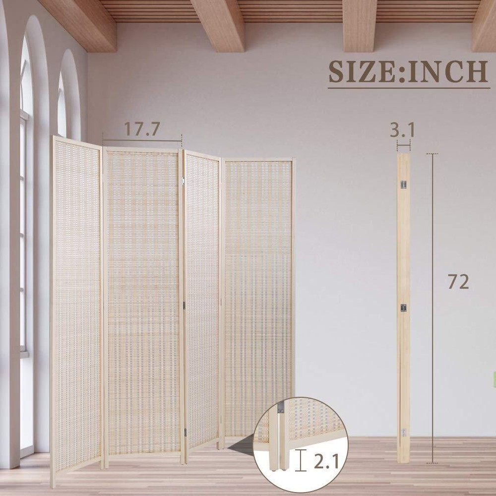 4 Panel Room Divider Wall Bamboo Folding Privacy Screen Freestanding Separator
