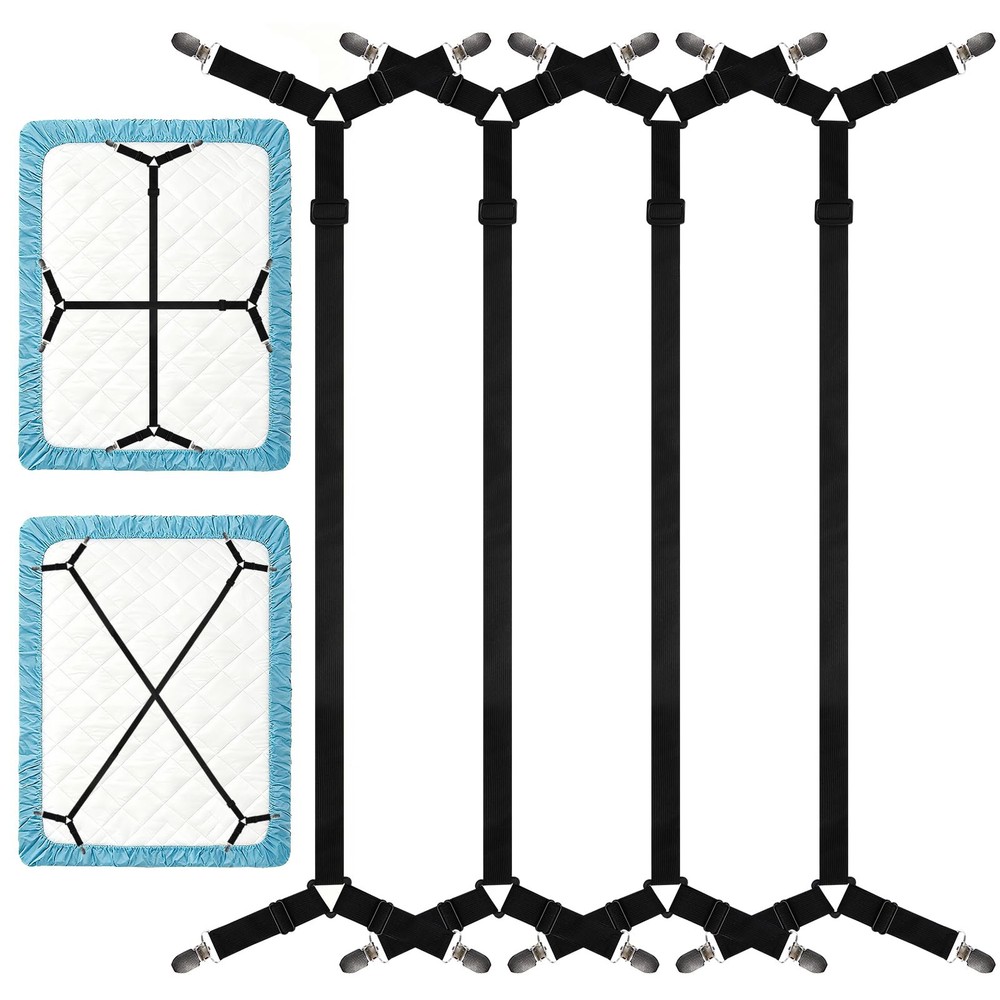 Bed Sheet Straps, 4Pcs Elastic Adjustable Bed Sheet Holder Straps, Fitted She...