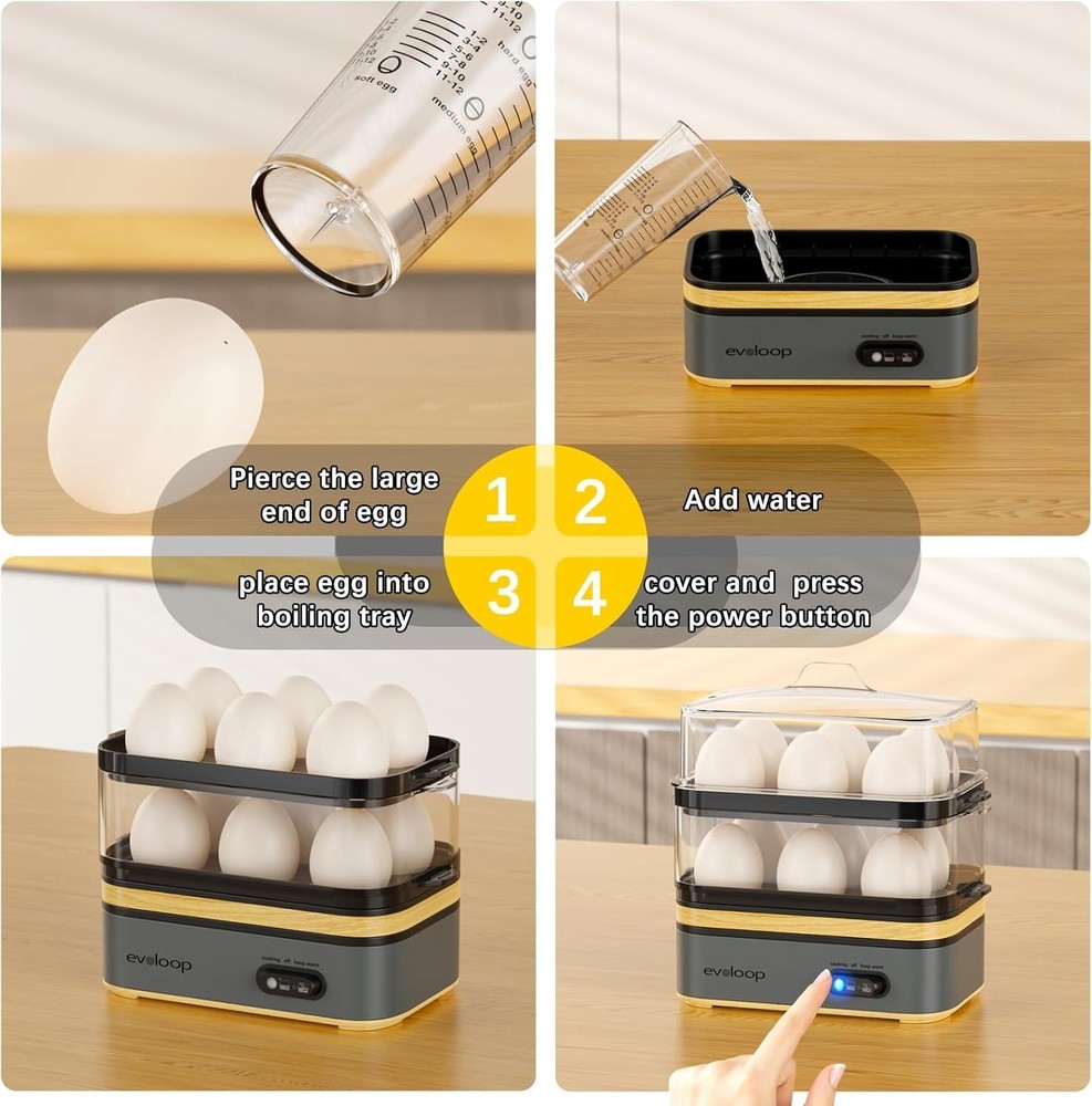 Compact Egg Cooker for 12: Easy Clean, Stackable Design for Perfect Breakfasts