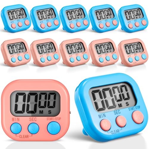 Pieces Digital Kitchen Timer Bulk, Small Magnetic Timers for 12 Pink, Blue