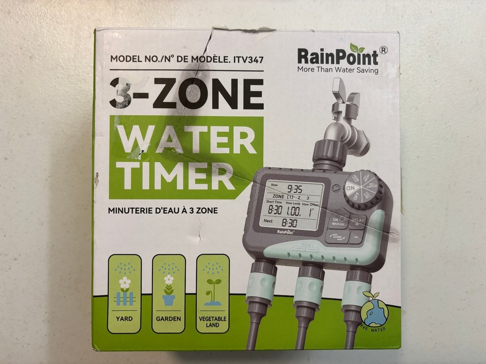 RAINPOINT 3-Zone Water Timer for Garden Hose – Model ITV347 – Open Box