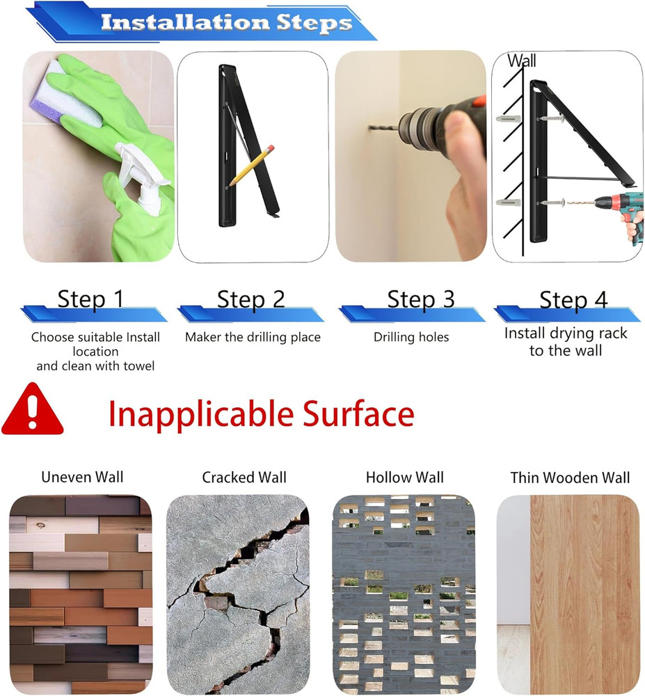 Clothes Drying Rack Wall Mounted, Retractable & Foldable Clothes Hanger for Laun