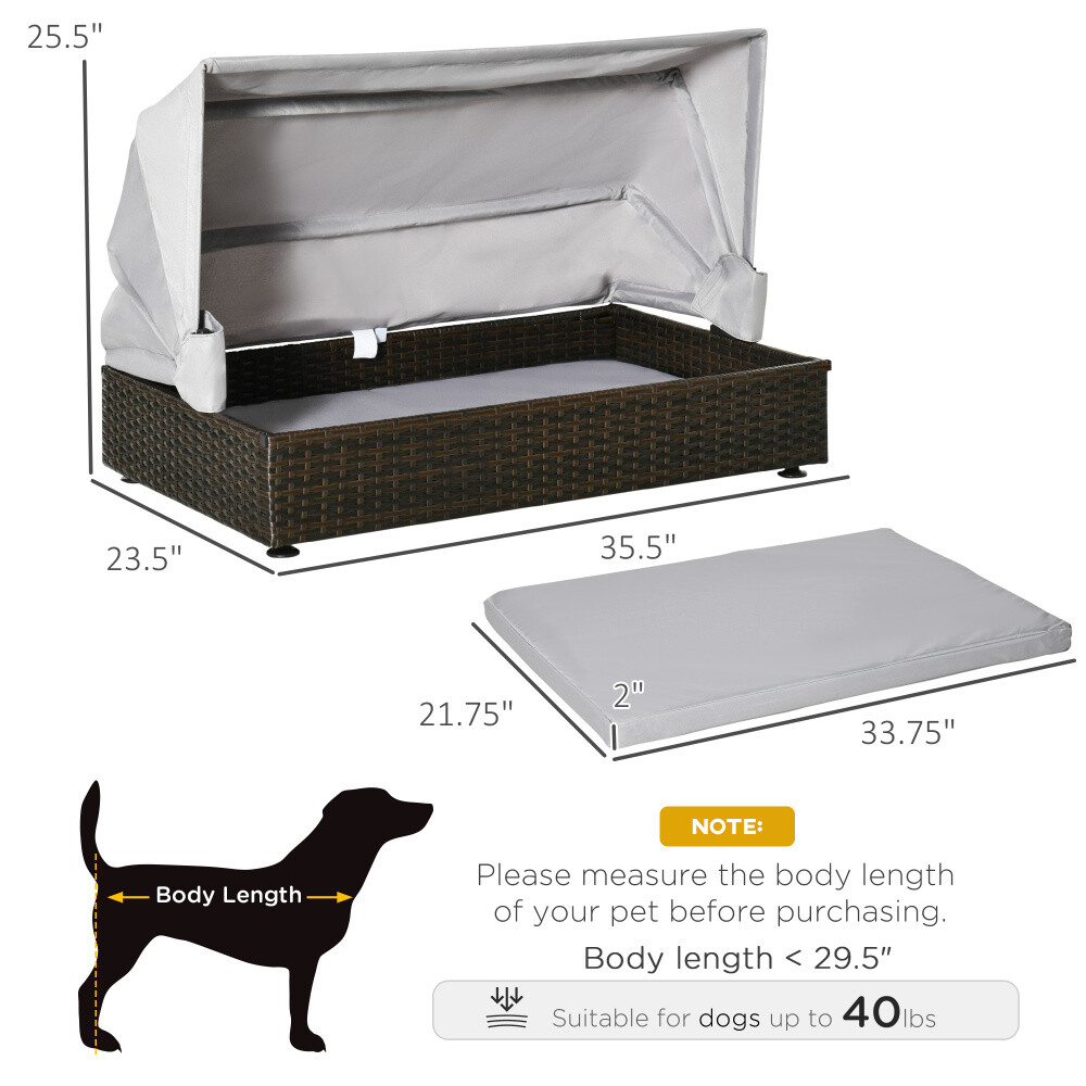 Rattan Dog Bed, Elevated Pet Sofa with Foldable Canopy for Small/Medium Pets
