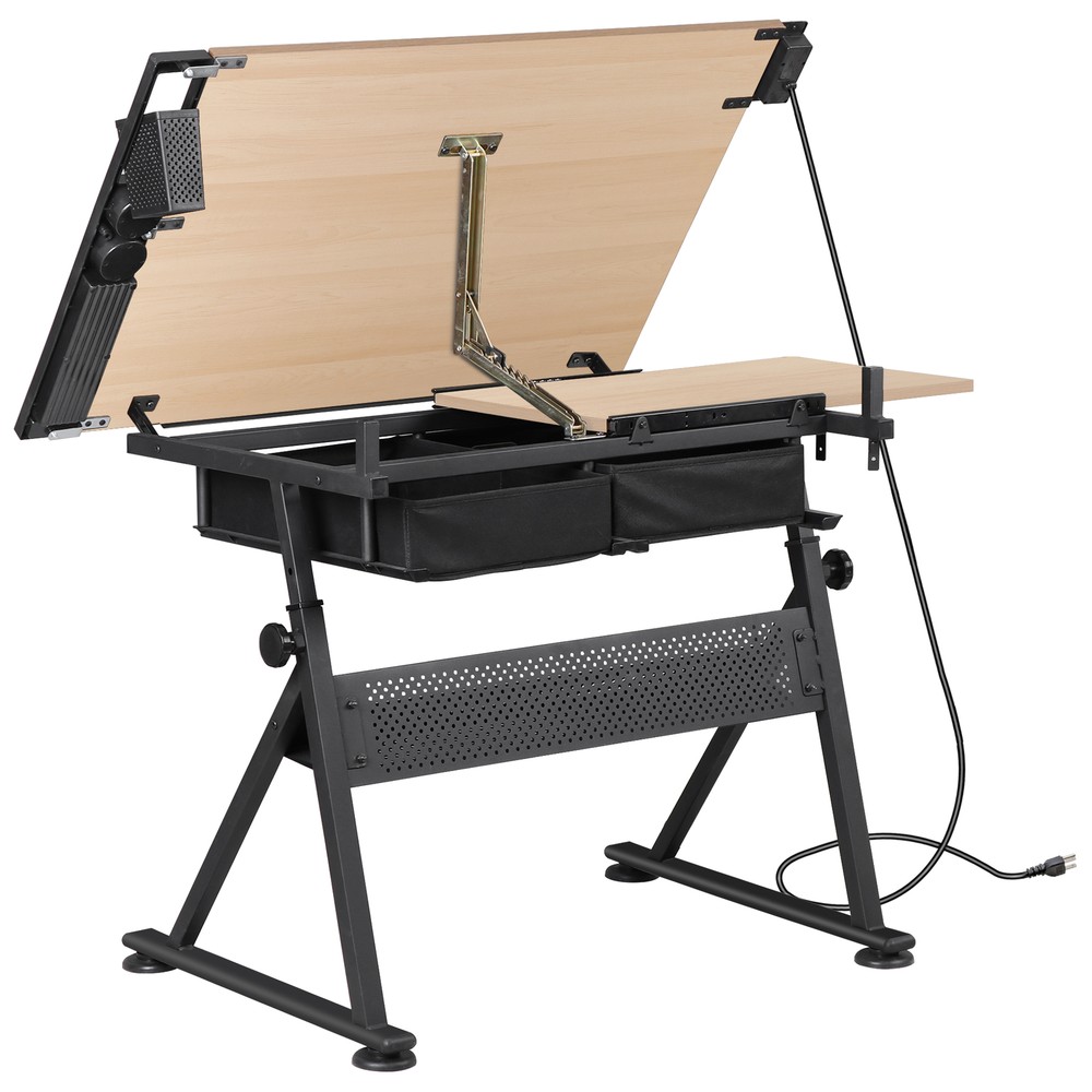 Multi Purpose Drafting Table Art Desk With Slide Out Surface And Storage Drawers