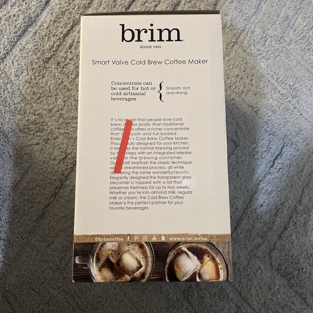 Brim Smart Valve Cold Brew Coffee Maker Model Number 62869