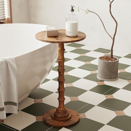Round Side Table, Modern Drink Table for Small Spaces, Small End Rustic Brown