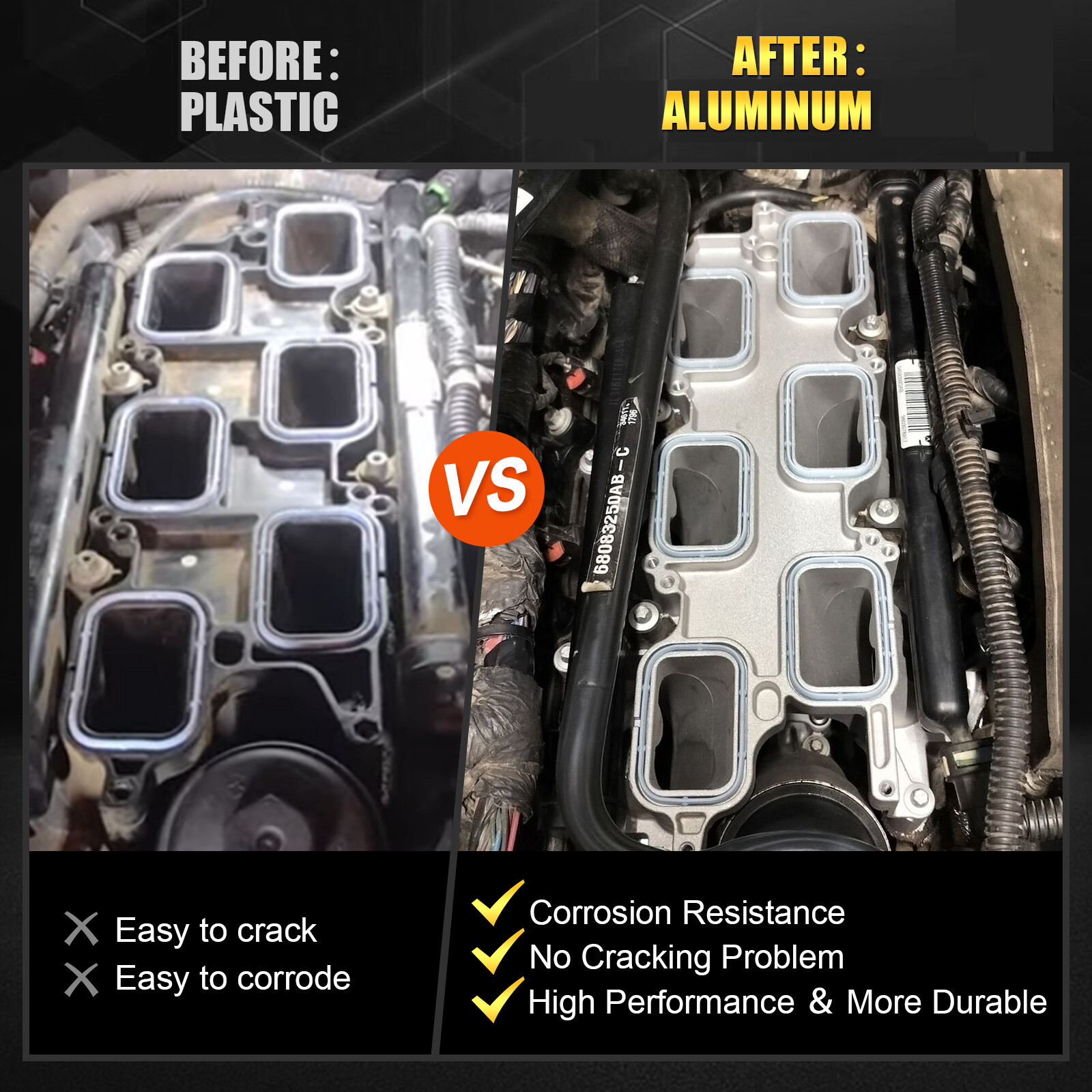 Full Aluminum Lower Intake Manifold & Oil Filter Housing For 11-16 Jeep Dodge