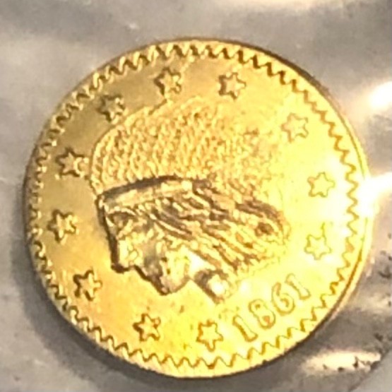 1861 California Gold Indian Head Round 1/4 dollar Token/Coin: Wreath on back