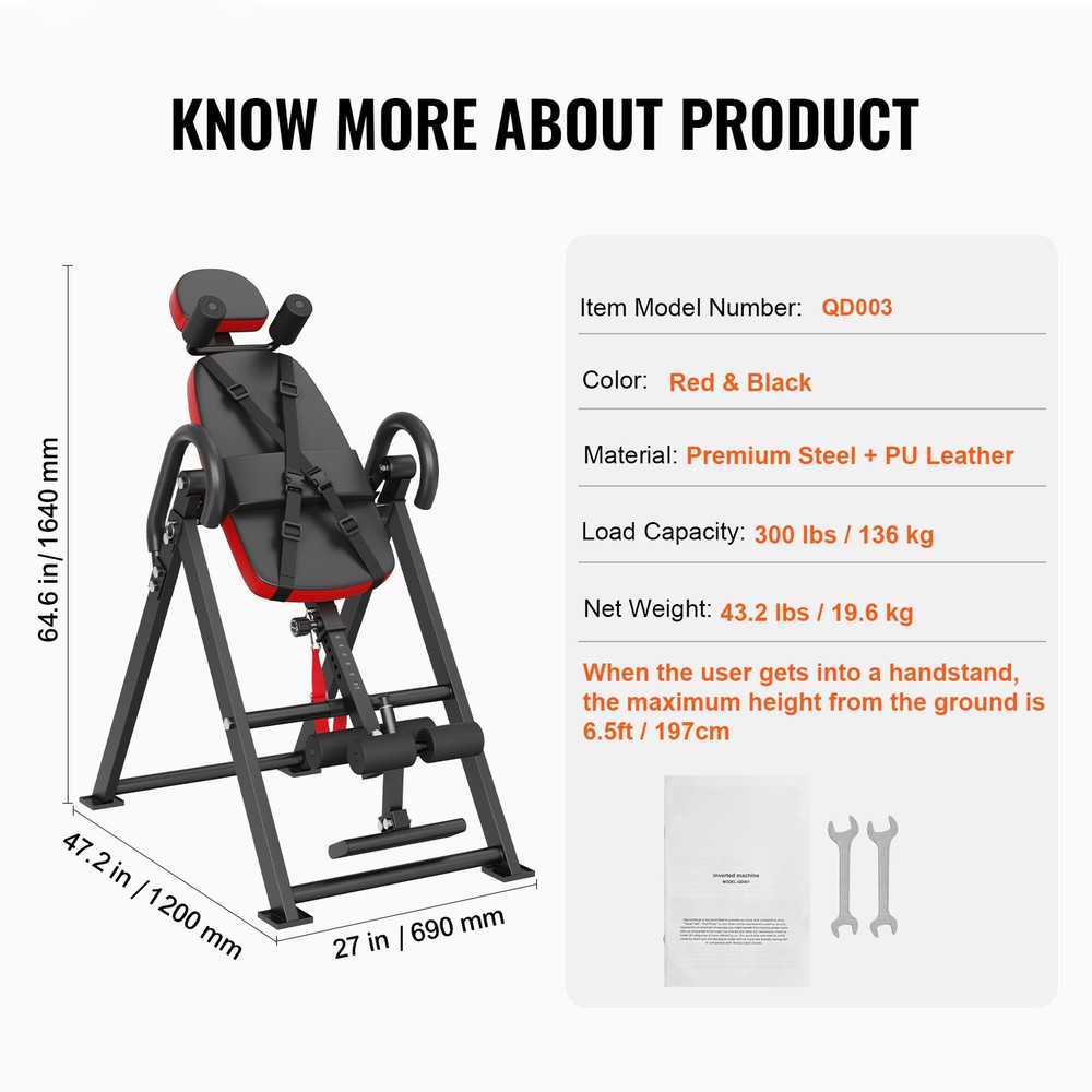 Folding Inversion Table for Back Stretching - Adjustable Height, 300 lb Capacity