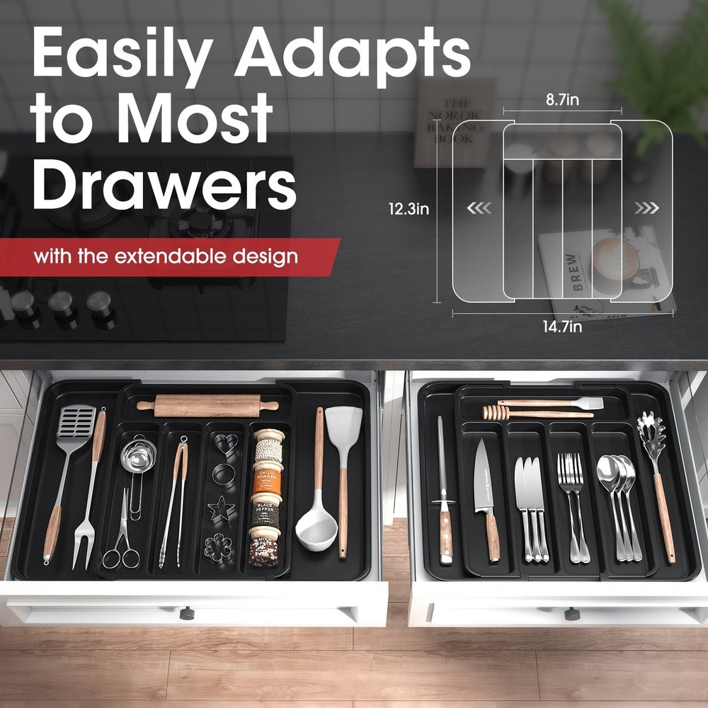 Aujen Silverware Organizer - Expandable Kitchen Drawer Organizer, Adjustable ...