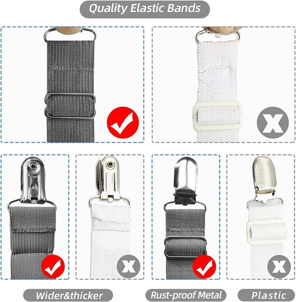 Fitted Sheet Clips - 4 Pack Adjustable Bed Sheet Straps for Ultimate Stability