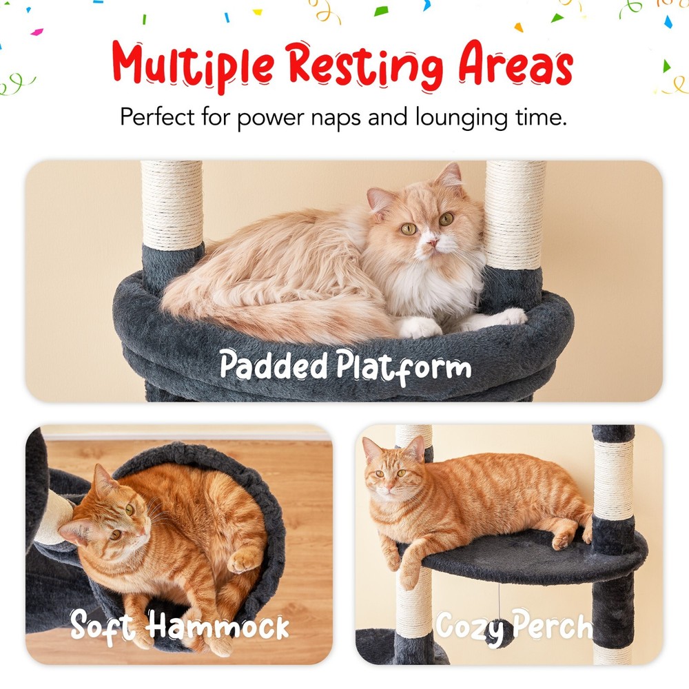 92.1"-101.6" Floor to Ceiling Cat Tree Tower for Cat Scratching Post Play Rest