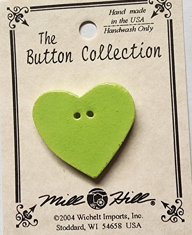 DIY Mill Hill Ceramic Button - Large Lime Heart