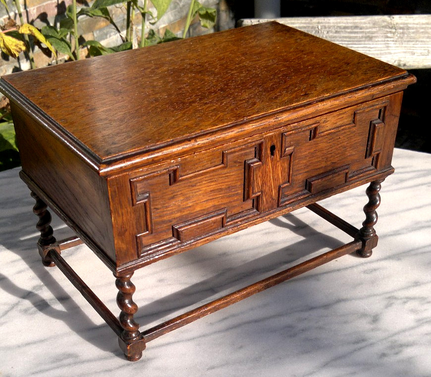 Antique English Oak Miniature 19th Century Apprentice Piece Table Desk Caddy