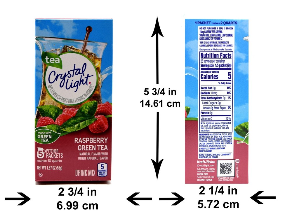 8 10-Quart Boxes Crystal Light Raspberry Green Tea Drink Mix
