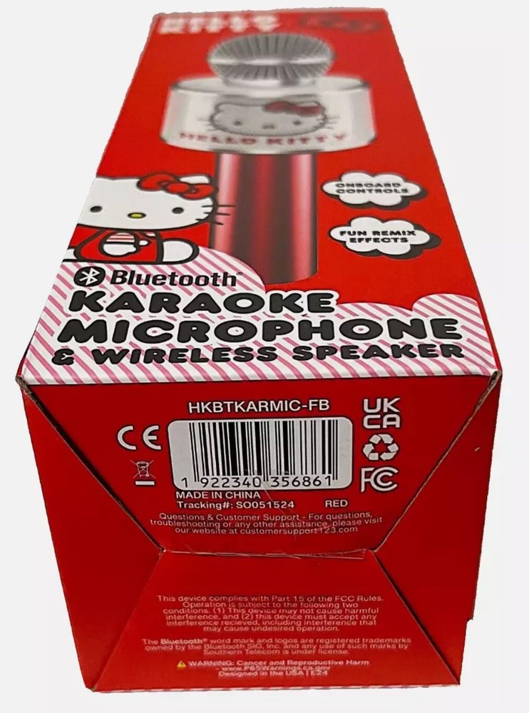 Hello Kitty Bluetooth Karaoke Microphone & Wireless Speaker USB Charging Red NIB