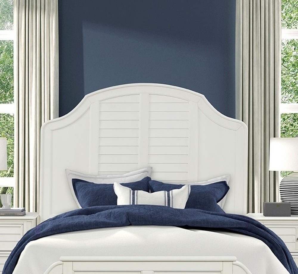 Antique White Coastal Transitional Queen Size 1pc Panel Bed Frame Set Headboard