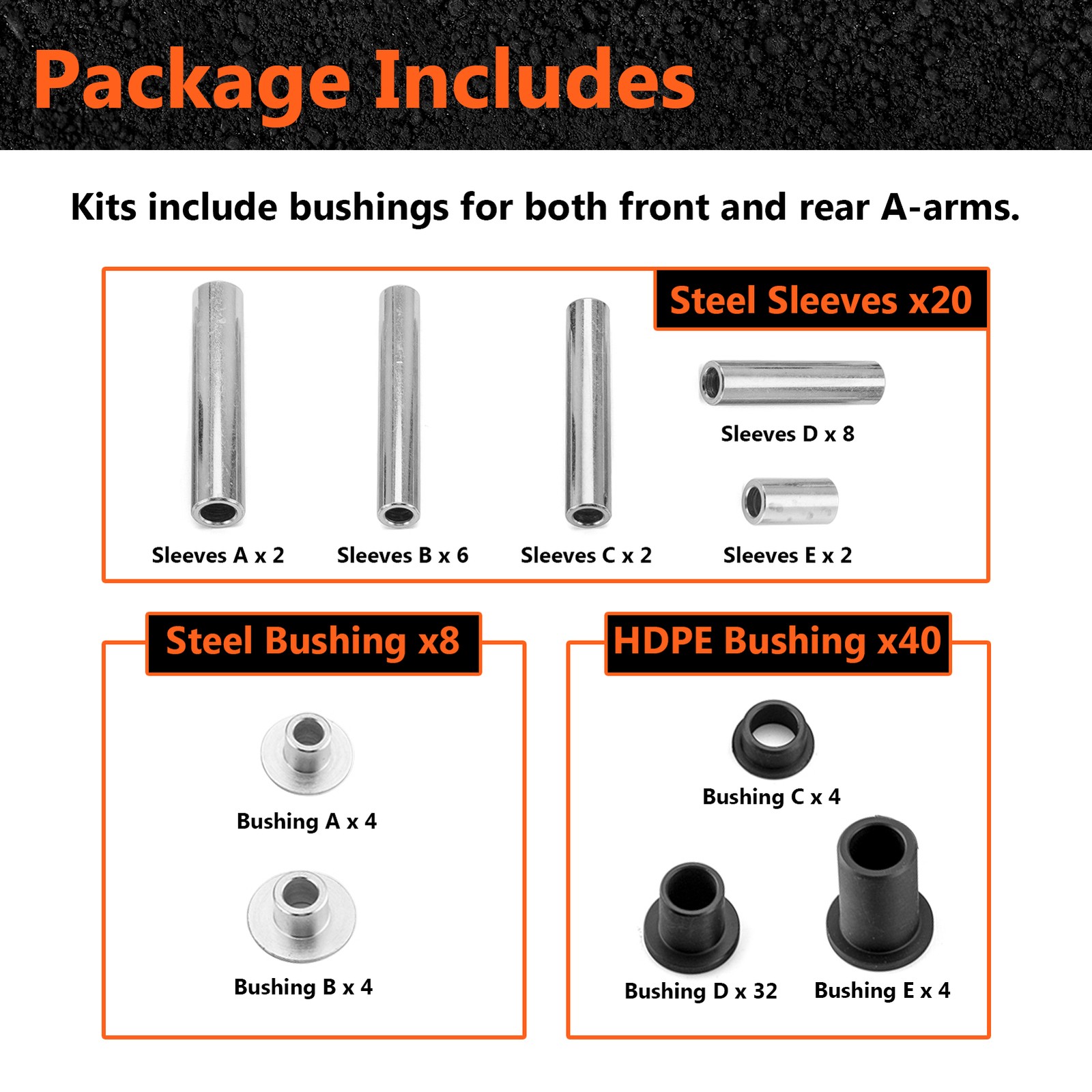 HDPE Front & Rear A-Arm Bushing Kit For Polaris RZR 900/4 900/S 900/S4 900/900XC