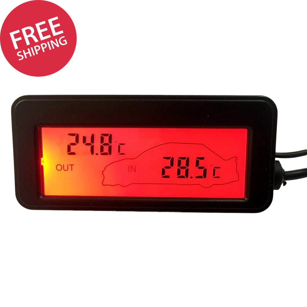 Car LCD Digital Thermometer 12V Backlight Mini Auto Temperature Display Gauge