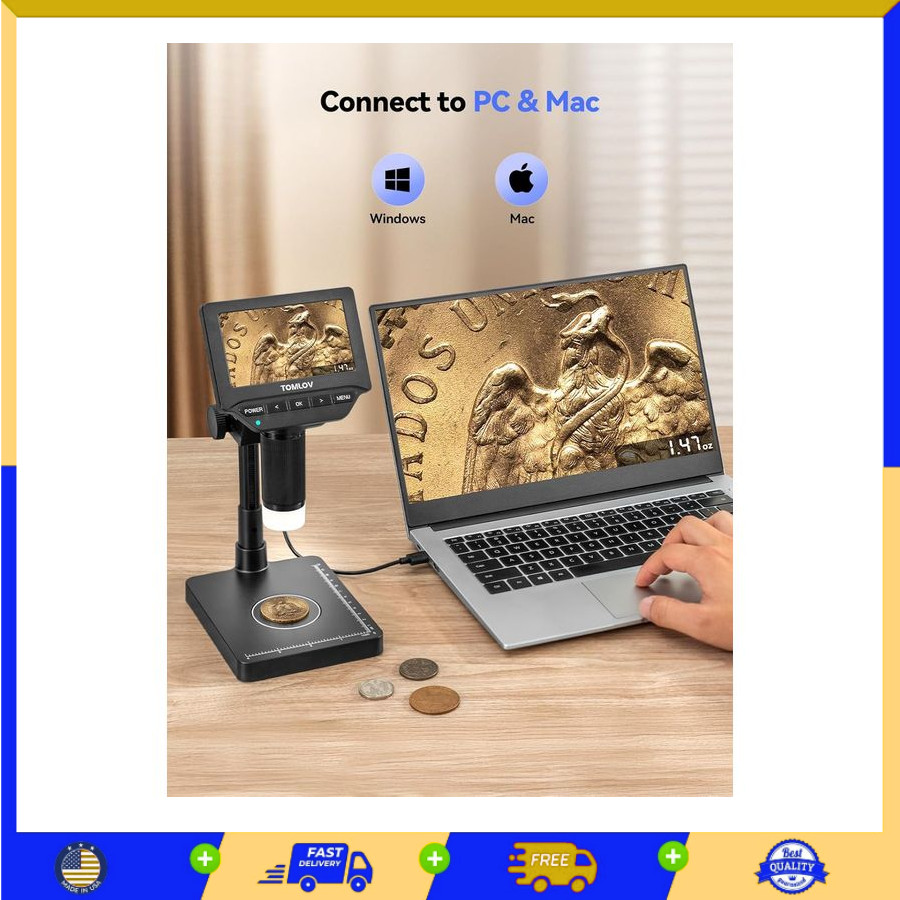 4.3'' Digital Coin Microscope with Screen, Lights & Built-In Weighing Scale