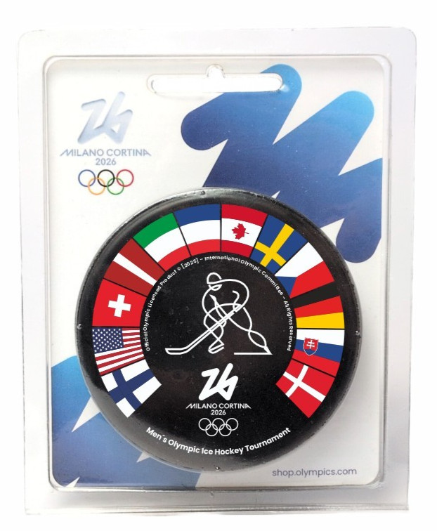 2026 Winter Olympic Games Milano Cortina Men's Tournament Flags Hockey Puck