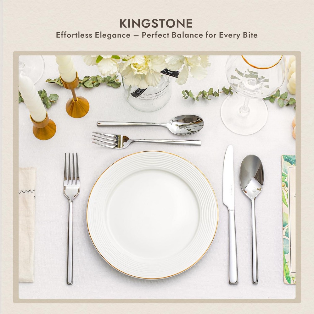 KINGSTONE Dinner Forks Set, 4-Piece Silverware Flatware 4-Piece, Silver