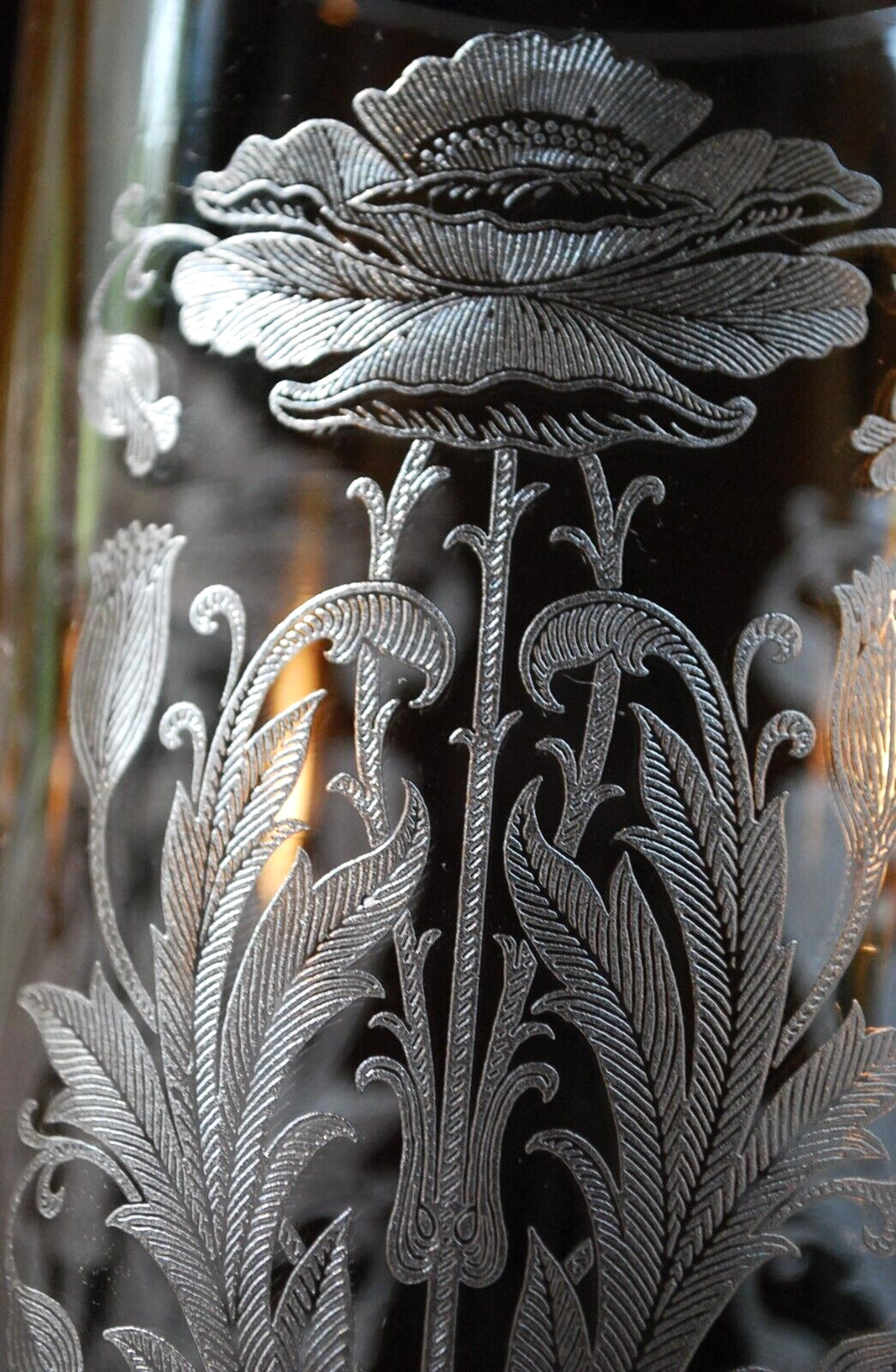 Set 2 TIFFIN FRANCISCAN Crystal Hurricane Lampshades FLANDERS CLEAR ETCH POPPIES