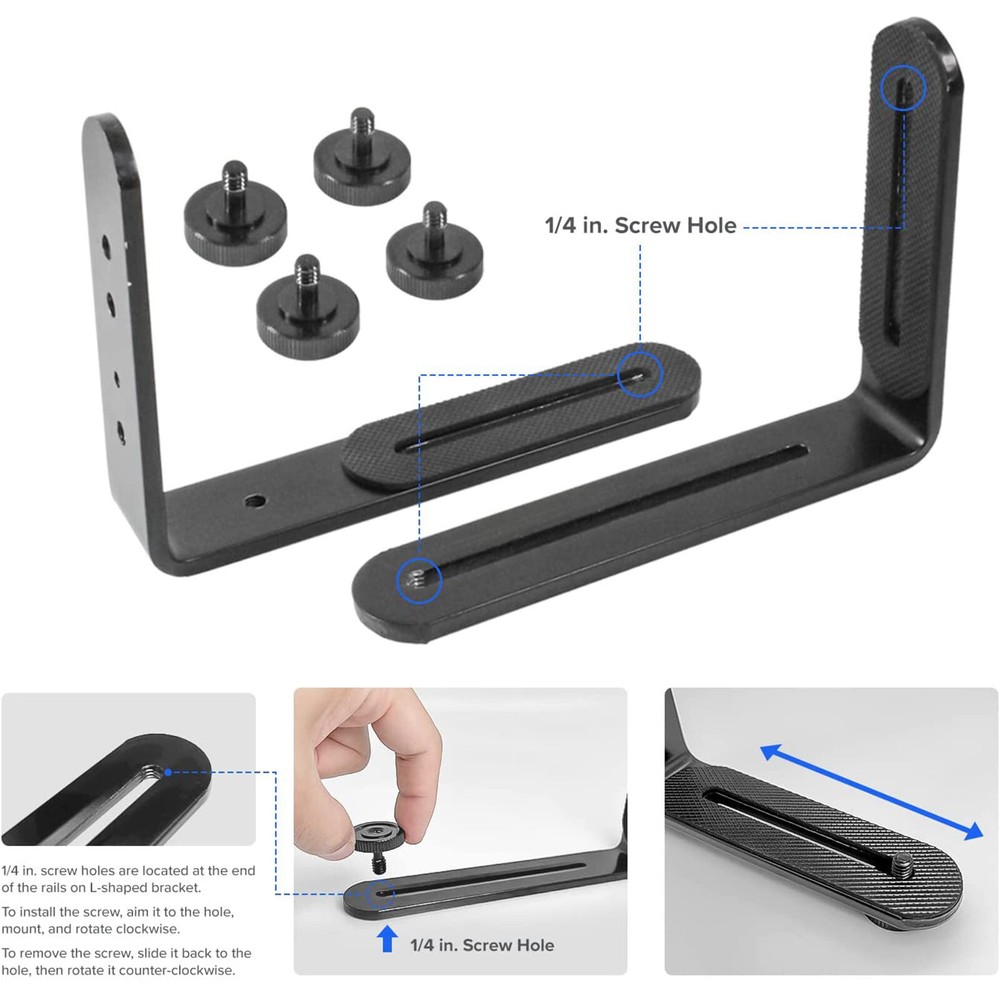 Aluminum Alloy 1/4" Thread Dual L-Shape Camera Flashlight Bracket Mount Holder