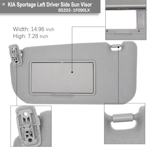Left Driver Side Sun Visor Replacement Compatible with KIA Gray(Driver Side)