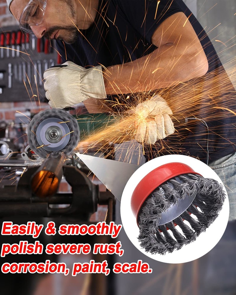 4" Wire Wheel Cup Brush, Coarse Twisted Knotted for Angle...