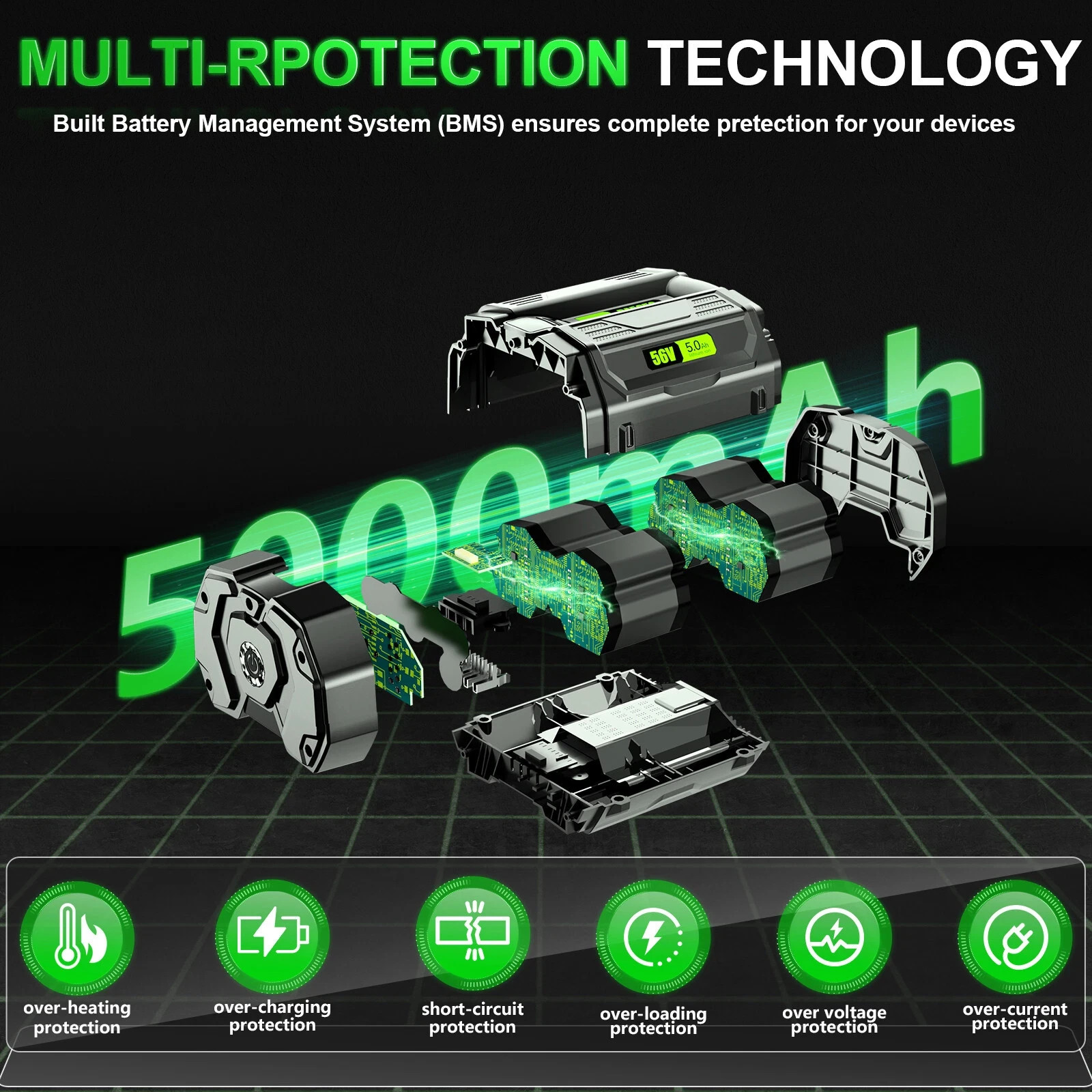 1x 56Volt 5.0Ah Lithium-ion Battery For EGO Power+ 56V BA5600T BA2800T BA2240