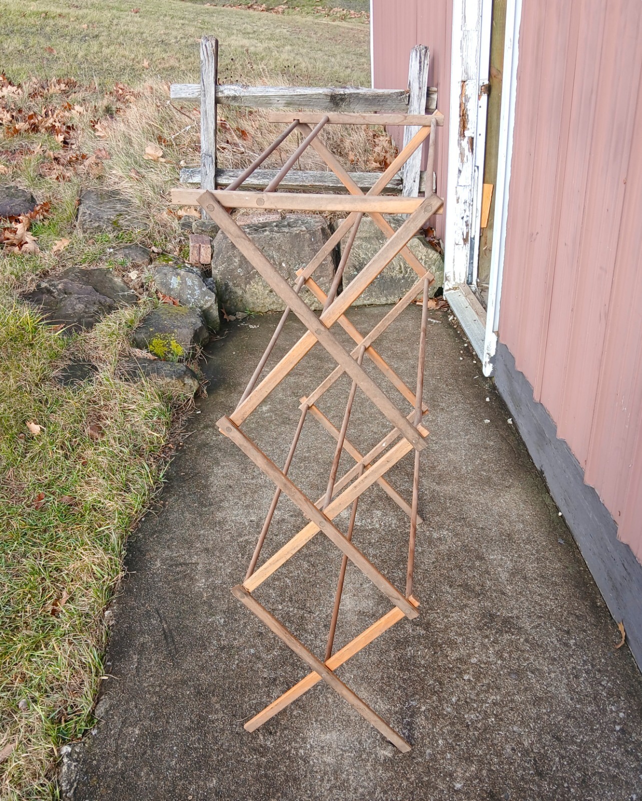 Antique Wooden Laundry Clothes Drying Rack Folding and Expandable 1930s