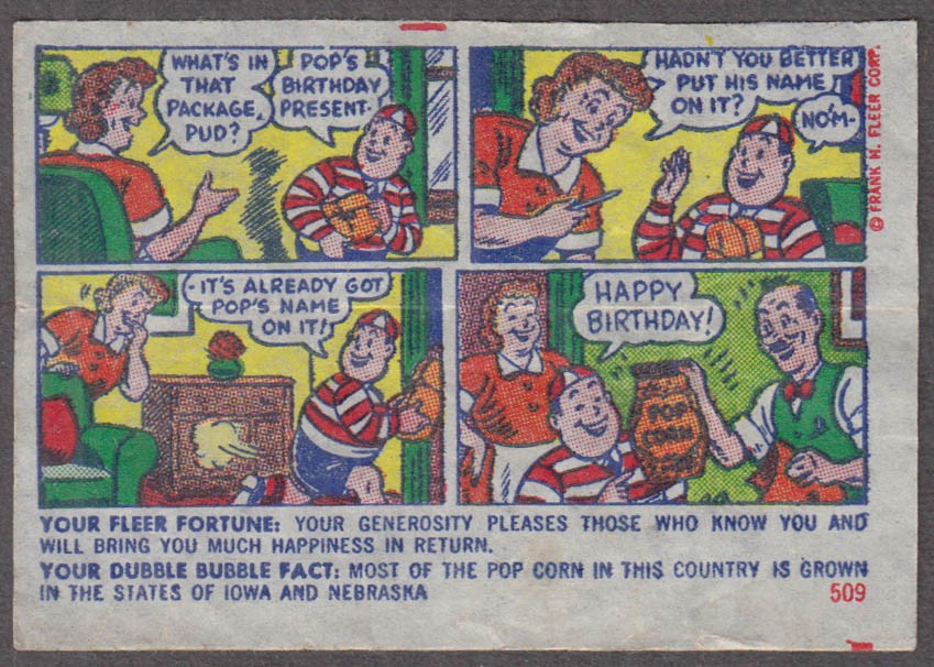 Fleer Dubble Bubble bubblegum comic featuring Pud 1950s #509