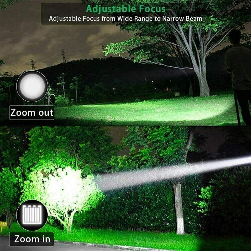 Super Bright LED Flashlight Tactical Rechargeable Work Lights Waterproof