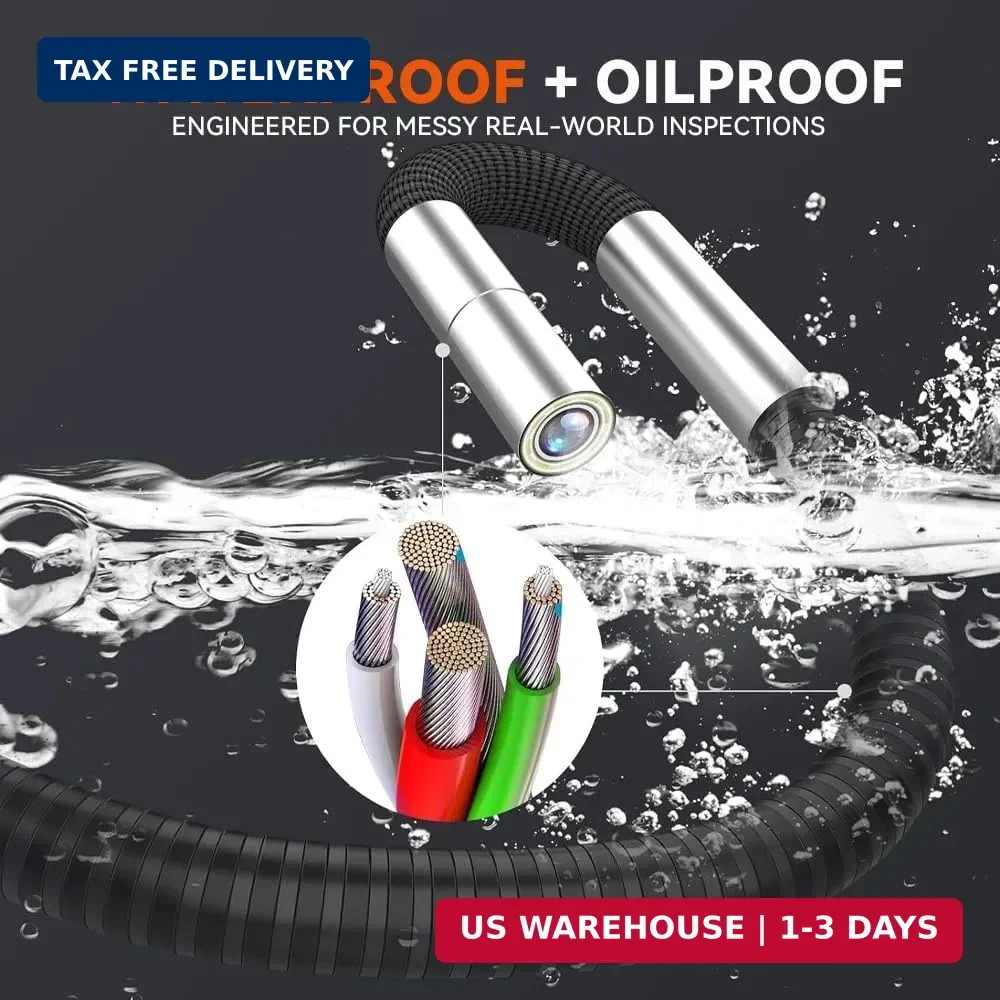 Articulating Borescope Camera with Screen, 2-Way Flexible Inspection Camera with