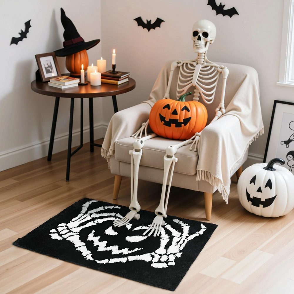 Mocsicka Halloween Bath Mat Funny Face 1'8" x 2'8" (Rectangular), Black