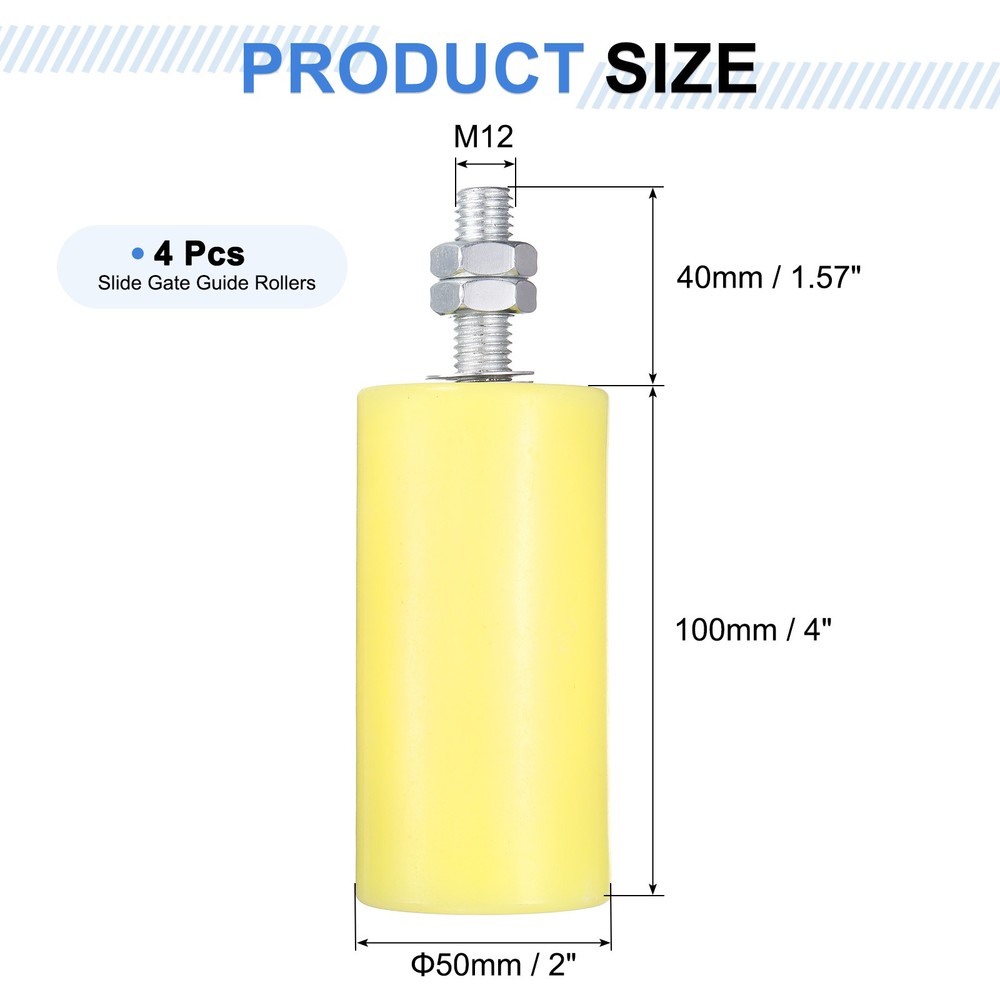 4Pcs Slide Gate Guide Roller, 4" Nylon Sliding Gate Support Assembly, Yellow