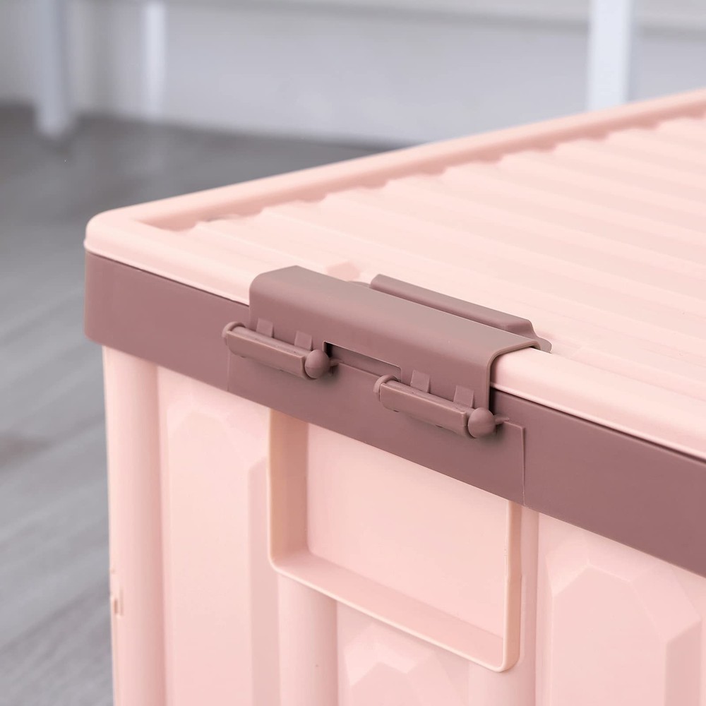 Pink Collapsible Storage Bins with Lids 2-Pack, Folding Plastic Stackable Uti...