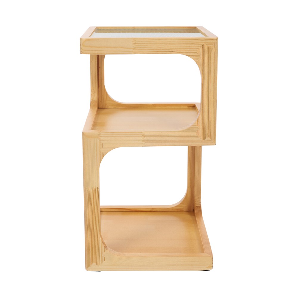 3-Tiers Solid Wood Nightstand, End Table for Small Spaces with Open Storage