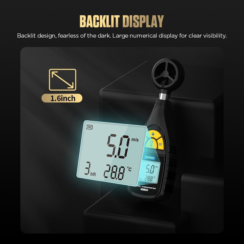 Handheld Digital Anemometer Thermometer Wind Speed Temperature Meter LCD Display