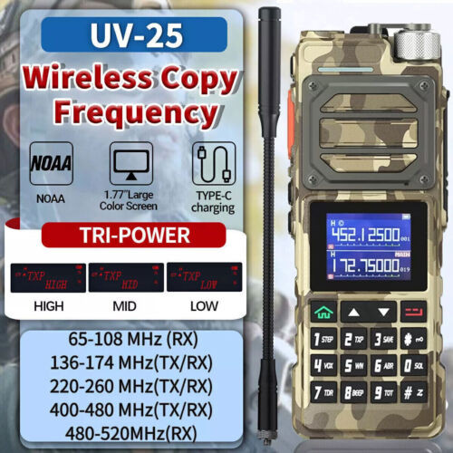 BAOFENG UV25 WALKIE TALKIE LONG RANGE TRI-POWER TWO WAY RADIOS&PROGRAMMING CABLE