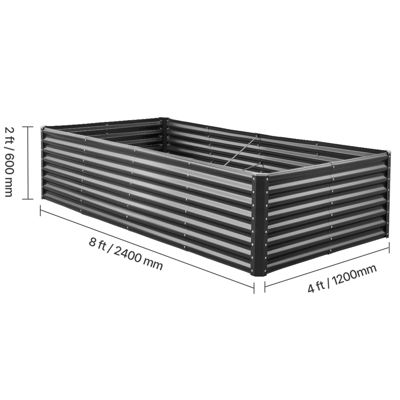 Uimoso Metal Raised Garden Bed Galvanized Planter Box 8x4x2 ft Outdoor Dark Gray
